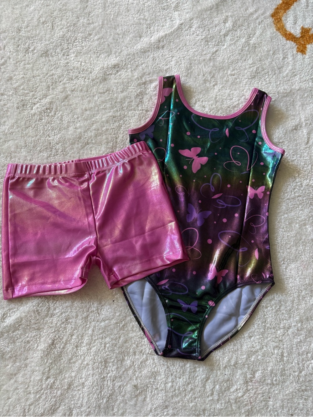 Girls Gymnastics Leotard & Shorts Set Butterfly Size 7–8 NWT